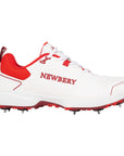 Newbery 360 Cricket Shoe - White & Red Spikes