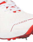 Newbery 360 Cricket Shoe - White & Red Spikes